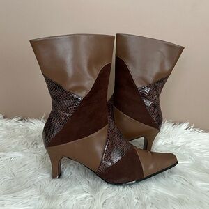 {Bellini} Haddie Snakeskin Leather Boots in Brown - Womens 10